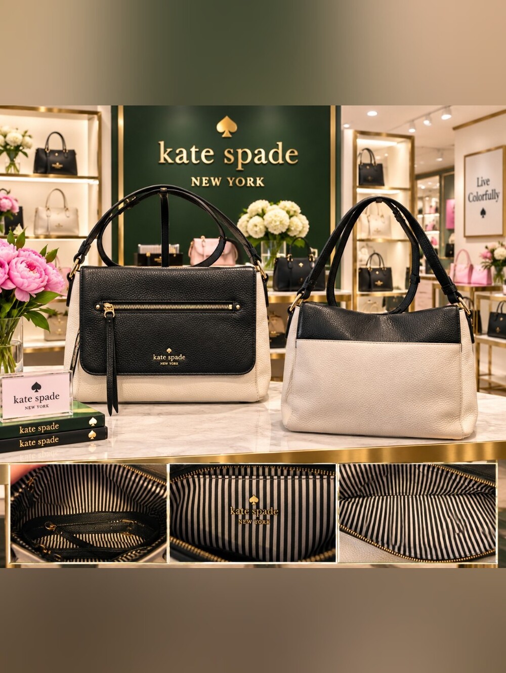 Kate Spade Black and Cream Leather Crossbody Bag